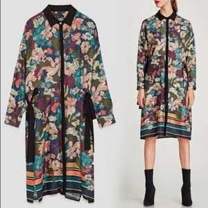 ZARA floral print button down shirt dress